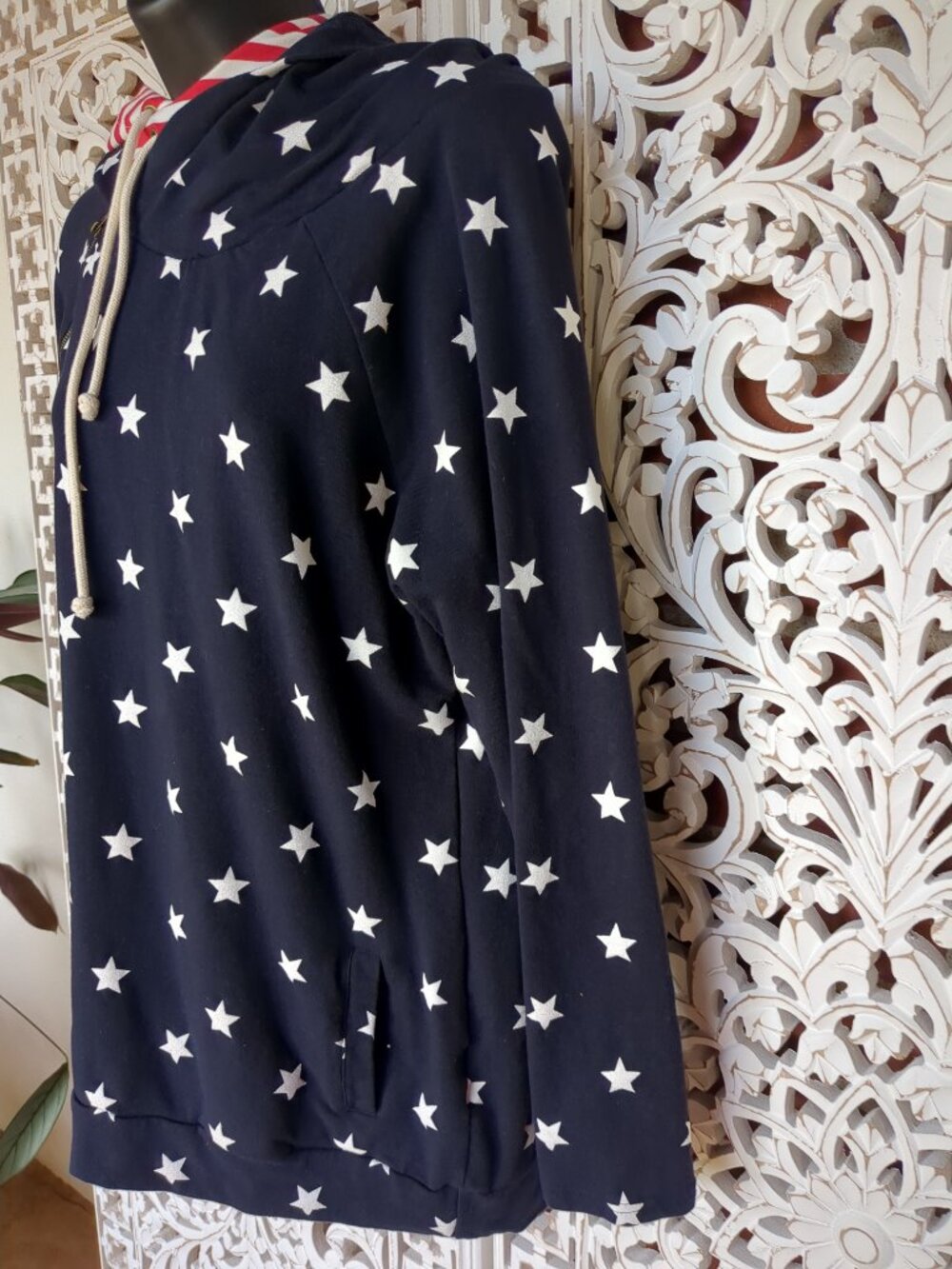 Stars and Stripes Double Hooded Long Sleeve Sweat Shirt - Picture 2 of 16